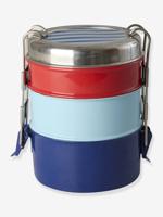 Ronde maaltijd doos van roestvrij staal met RICE harten, 3 niveaus blauw