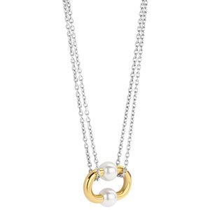 TI SENTO-Milano 34018YP Ketting zilver-zoetwaterparel goud-en zilverkleurig-wit 38-48 cm