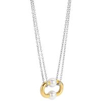 TI SENTO-Milano 34018YP Ketting zilver-zoetwaterparel goud-en zilverkleurig-wit 38-48 cm - thumbnail