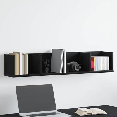 Wandplank met plank Zwart eiken 100 x 18 x 18 cm Bewerkt hout