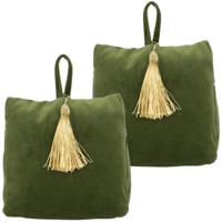 Mars & More Deurstopper - 2x stuks - fluweel - groen kleurig - 17 x 10 x 18 cm - voor binnen deuren