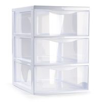 Ladeblokje/bureau organizer met 3x lades - transparant/wit - L18 x B25 x H25 cm - plastic