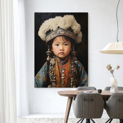 Urban Cotton Wandkleed 'Traditional Child 1' 110 x 145cm in Frame - black