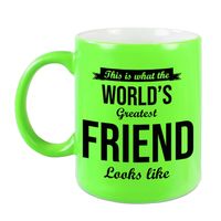 Worlds Greatest Friend cadeau mok / beker neon groen 330 ml - feest mokken