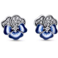 Pandora 290781C01 Oorknoppen Blue Pansy Flower zilver-emaille-zirconia blauw-wit