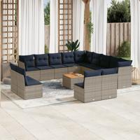 14-delige Loungeset met kussens poly rattan grijs