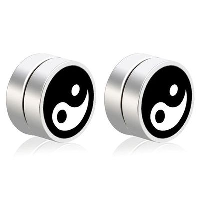 Magnetische heren oorbellen LGT Jewels Yin Yang Zwart Zilverkleurig 8mm