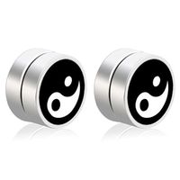 Magnetische heren oorbellen LGT Jewels Yin Yang Zwart Zilverkleurig 8mm - thumbnail