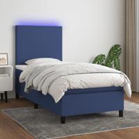 Boxspring met matras en LED stof blauw 100x200 cm