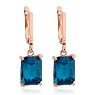 Deja Jewels Oorbellen met Hangers - Dames, Rosegoudkleurige Afwerking, Rechthoekige Blauwe Glassteen