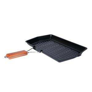 Zwarte grillpan/braadschaal 38 x 45 cm met anti-aanbak laag en houten handvat