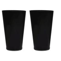 Vaas/bloemenvaas van glas - 2x stuks - zwart - conisch model - 40 x 25 cm