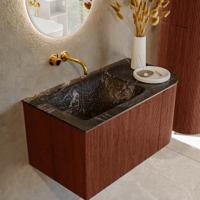 Badmeubel Mondiaz Kurve-Dlux | 85 cm cm | Meubelkleur Ruby | Wastafelkleur Lava | Solid surface | Wasbak links zijde spoelbak | Zonder kraangat(en)