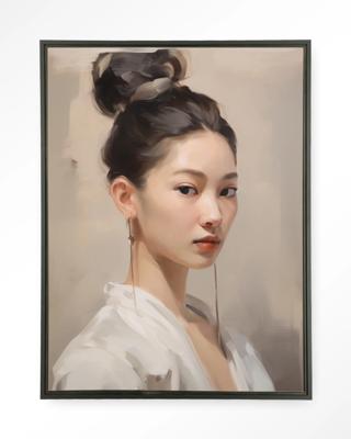 Urban Cotton Wandkleed 'Haruto' 110 x 145cm in Floating Frame - black