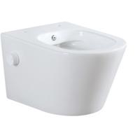 Wandcloset Wiesbaden Vesta | 52 cm | Rimless | Bidet functie-koud water | Excl.Toiletzitting | Keramiek | Glans wit