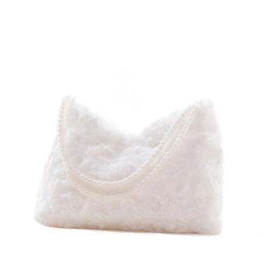 Retro Wedding Bridal Bag Faux Fur & Pearls White