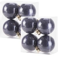 8x stuks kunststof kerstballen met glitter afwerking donkerblauw 8 cm - Kerstbal - thumbnail
