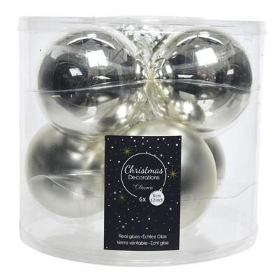 Decoris Christmas Silver Glass - 6x kerstballen - zilver - glans en mat - 8 cm