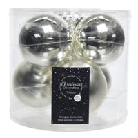 Decoris Christmas Silver Glass - 6x kerstballen - zilver - glans en mat - 8 cm