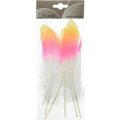 6x Geel/roze/witte sierveren 18 cm decoraties