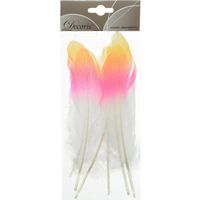 6x Geel/roze/witte sierveren 18 cm decoraties