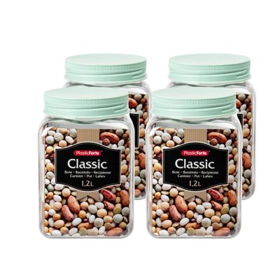 Plasticforte keuken voorraadpot - 4x - weckpotten - kunststof - groen - 1200 ml - met deksel Plasticforte keuken voorraadpot - 4x - weckpotten - kunststof - groen - 1200 ml - met deksel