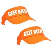 2x stuks oranje GEEF BIER zonneklep met Nederlandse vlag voor dames en heren - thumbnail