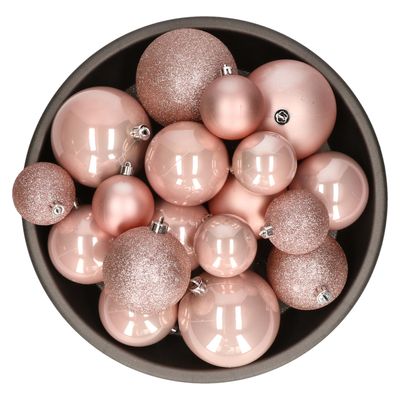 Decoris kerstballen - 26x st - lichtroze - kunststof - mix 6, 8 en 10 cm
