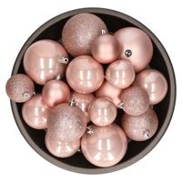 Decoris kerstballen - 26x st - lichtroze - kunststof - mix 6, 8 en 10 cm