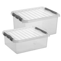 Sunware Q-Line opberg boxen set - 2 maten - 25 en 36 liter - kunststof - transparant/grijs