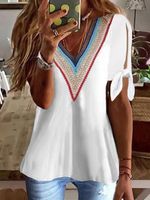 Casual V Neck Lace Loose Shirt
