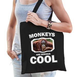 Katoenen tasje monkeys are serious cool zwart - apen/ gekke orangoetan cadeau tas