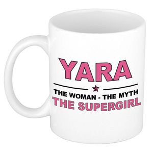 Naam cadeau mok/ beker Yara The woman, The myth the supergirl 300 ml - Naam mokken
