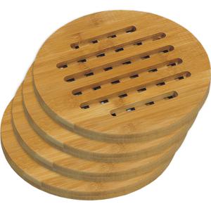 Ronde pannen onderzetter van bamboe - 4x - D19 cm - Onderzetter voor pan - Houten onderzetters