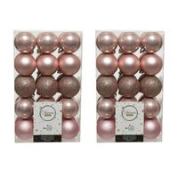 60x stuks kunststof kerstballen lichtroze (blush) 6 cm glans/mat/glitter - Kerstbal - thumbnail