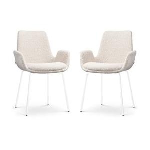 Nolon Nora-Eef Eetkamerstoelen Set van 2 - Bouclé Beige - Witte Poten