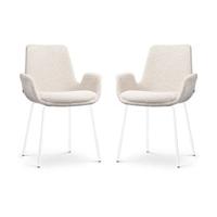 Nolon Nora-Eef Eetkamerstoelen Set van 2 - Bouclé Beige - Witte Poten