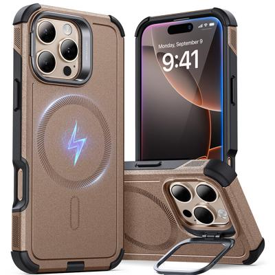 iPhone 16 Pro Cyber Tough Case with Stash Stand (HaloLock) - Gold