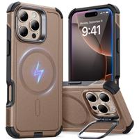 iPhone 16 Pro Cyber Tough Case with Stash Stand (HaloLock) - Gold