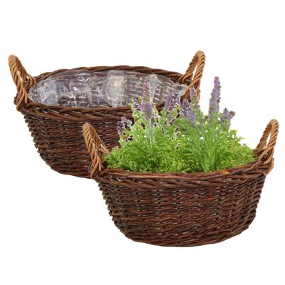 Mega Collections aardappelmand/plantenmand - 2x - Santa Fe - met handgreep - rotan - B35 x H15 cm