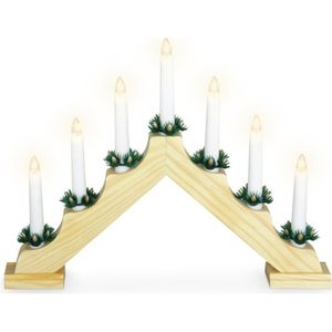 Kaarsenbrug - 41 x 5 x 31 cm - hout - goud - met 7 led kaarsen