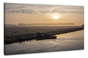 Karo-art Schilderij -Ochtend in de Polder, 100x70cm, premium print, wanddecoratie