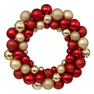 Kerstkrans/deurkrans - kunststof kerstballen - rood/goud - 35 cm