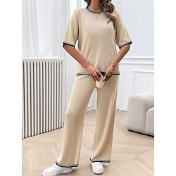 Dames Pyjama Sets Heldere kleur Modieus Basic Comfortabel Huis Straat Dagelijks Polyester Ademend Strakke ronde hals Halve mouw T-shirt Pantalon Elastische taille Herfst Zwart Leger Groen Lightinthebox