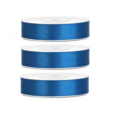 Decoratie satijn sierlint - 3x - blauw - 12 mm x 25 meter - Cadeaulint satijnlint
