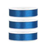 Decoratie satijn sierlint - 3x - blauw - 12 mm x 25 meter - Cadeaulint satijnlint