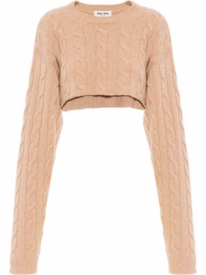 Miu Miu pull torsadé crop en cachemire - Marron