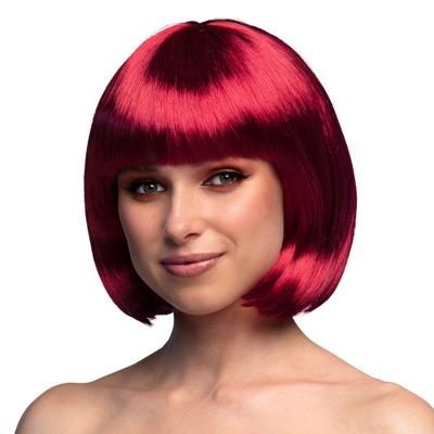 Boblijn pruik - robijn rood - dames - verkleden - verkleedpruik - carnaval