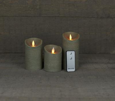 Batterijverlichting 3 kaarsen wax rustiek met bewegende vlam grijs - Annas collection