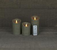 Batterijverlichting 3 kaarsen wax rustiek met bewegende vlam grijs - Annas collection